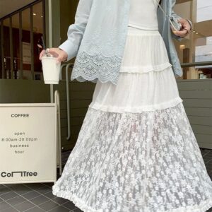 韓系蕾絲長裙 杏色/黑色