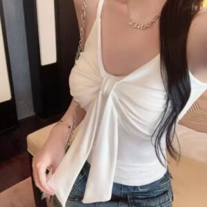 甜辣風 - 蝴蝶結細肩背心 (白/灰/黑)