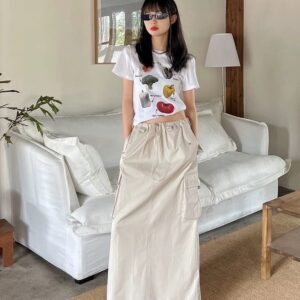 後開衩工裝裙 杏/黑/白/灰