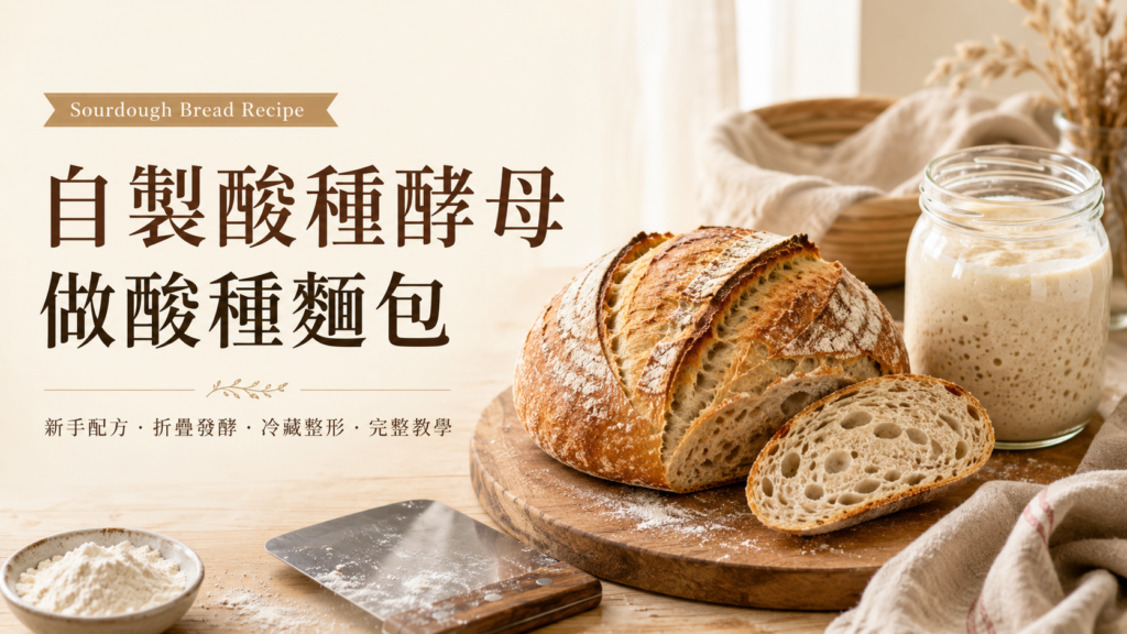 酸種麵包怎麼做？天然酸種麵包食譜 Threads 爆紅酸種麵包！自製酸種酵母做酸種麵包｜Sourdough Bread recipe 酸種麵包新手配方、酸種麵包折疊發酵、酸種麵包冷藏整形與烘烤完整教學攻略 image 1