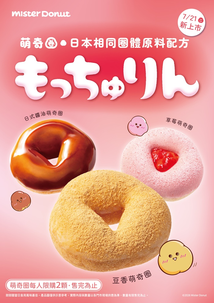 日本甜甜圈話題新品「萌奇圈もっちゅりん」正式登台 Mister Donut 日本爆紅「萌奇圈」登台！萌奇圈麻糬般Q嫩口感，5款萌奇圈口味、萌奇圈價格與萌奇圈買6送2優惠攻略 image 1