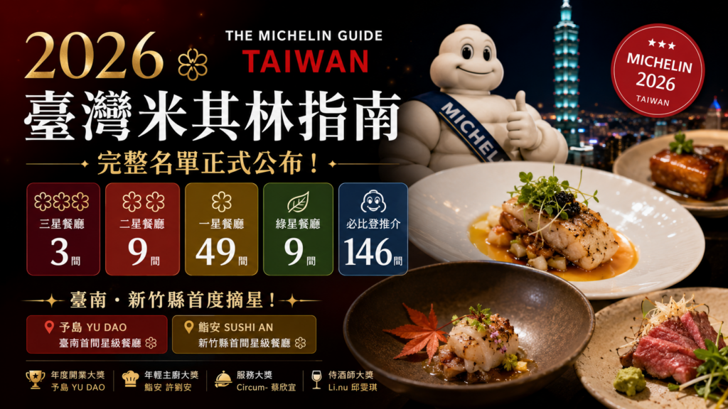 2026 臺灣 米其林指南 完整名單｜台灣米其林指南攻略 61間餐廳摘星、9間新一星、146間必比登，臺南新竹首度摘星 image 1