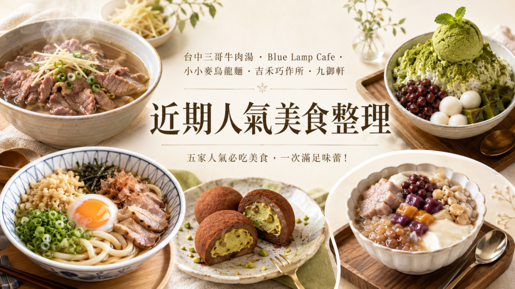 台中 三哥牛肉湯、林口 Blue Lamp Cafe 韓式雪冰、小小麥 烏龍麵、台南 吉禾巧作所 杜拜巧克力Q餅、板橋 九御軒 甜品豆花 Threads 人氣美食攻略 image 1
