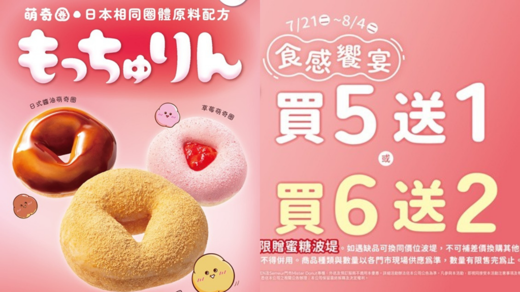 日本甜甜圈話題新品「萌奇圈もっちゅりん」正式登台 Mister Donut 日本爆紅「萌奇圈」登台！萌奇圈麻糬般Q嫩口感，5款萌奇圈口味、萌奇圈價格與萌奇圈買6送2優惠攻略 image 1