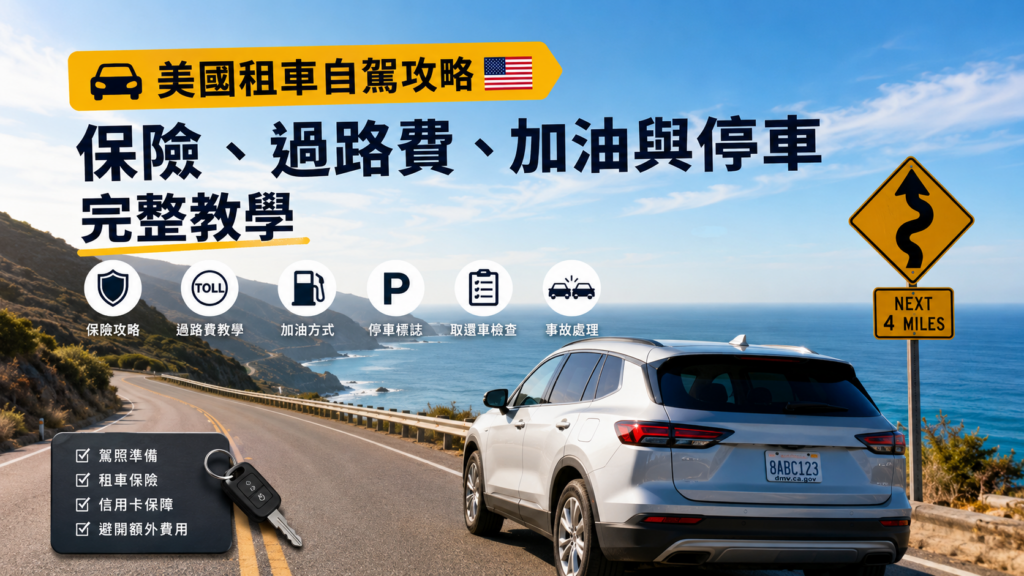 美國租車自駕攻略 美國怎麼租車？美國怎麼買汽車保險？美國怎麼加油？美國怎麼停車？美國怎麼付過路費？｜駕照、保險、過路費、加油與停車完整教學 image 1