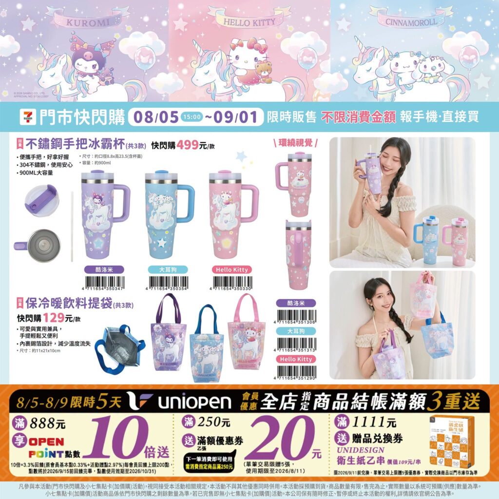 7-11 三麗鷗獨角獸 7-ELEVEN三麗鷗獨角獸快閃購｜7-11 三麗鷗獨角獸 Hello Kitty、7-11三麗鷗獨角獸 酷洛米、7-11三麗鷗獨角獸大耳狗冰霸杯與三麗鷗獨角獸地墊價格攻略 image 2