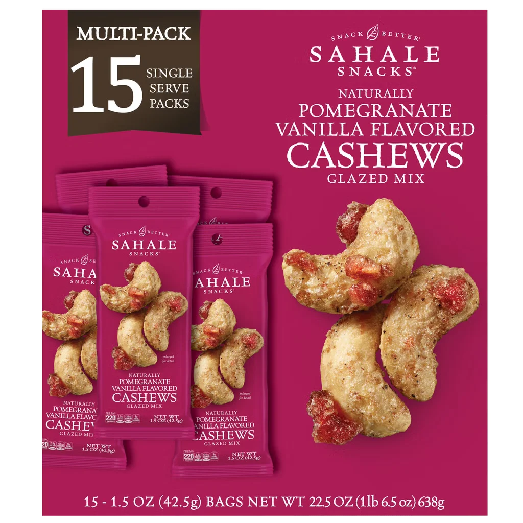 美國 Costco 優惠活動 Sahale Snacks Cashews Glazed Mix, Pomegranate Vanilla｜石榴香草腰果15包獨立裝，辦公室與旅行零食推薦 image 1