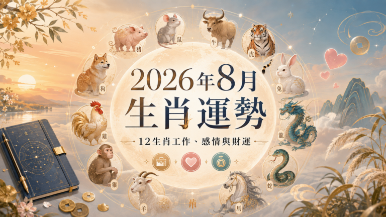 2026年8月生肖運勢｜12生肖工作、感情、財運與生活提醒