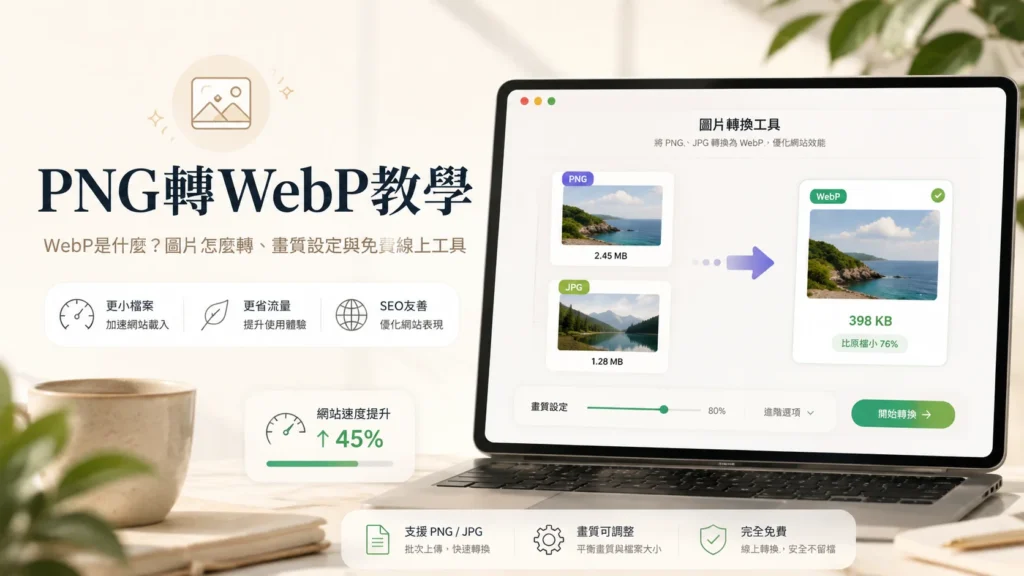 PNG轉WebP教學，免費PNG、JPG轉WebP線上工具與WebP畫質設定